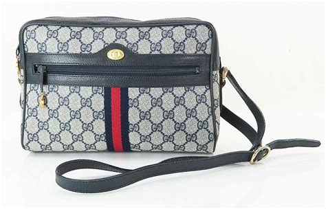 gucci gg pattern canvas leather blue shoulder bag